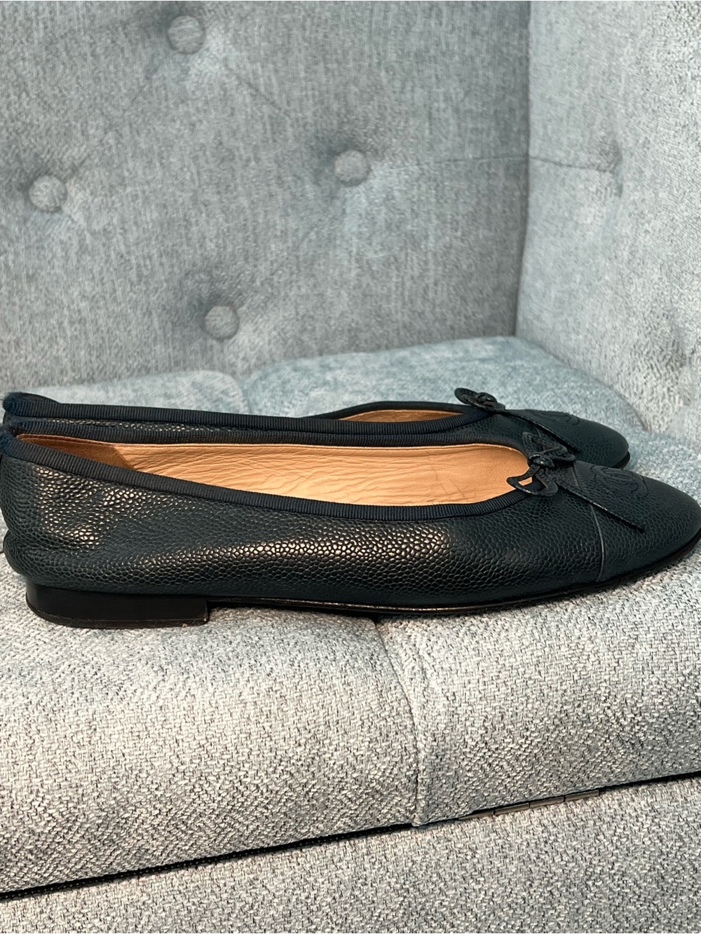 CHANEL Navy Caviar Leather Ballet Flats - Picture 4 of 12